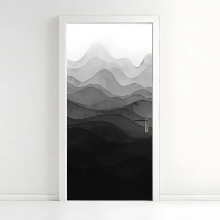 Adesivo per porta paesaggio montano a strati in inchiostro • Wallissimo®