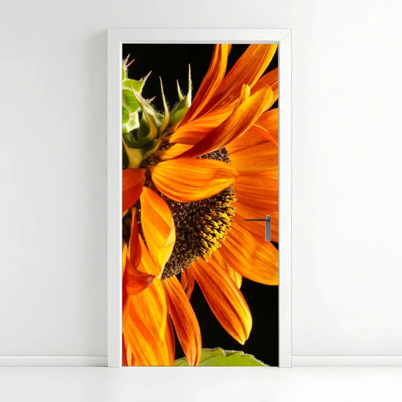 Adesivo per porta girasole arancione in primo piano