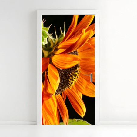 Adesivo per porta girasole arancione in primo piano • Wallissimo®