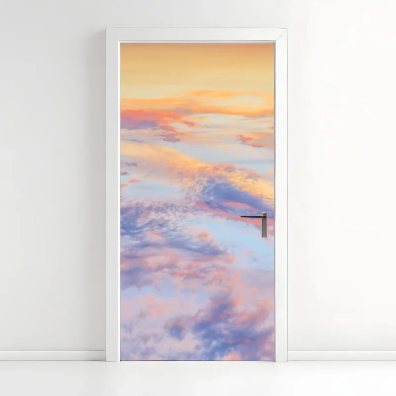 Adesivo per porta cielo pastello all'alba dorata