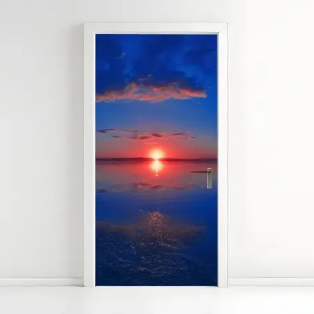 Adesivo per porta tramonto sul lago con riflesso • Wallissimo®