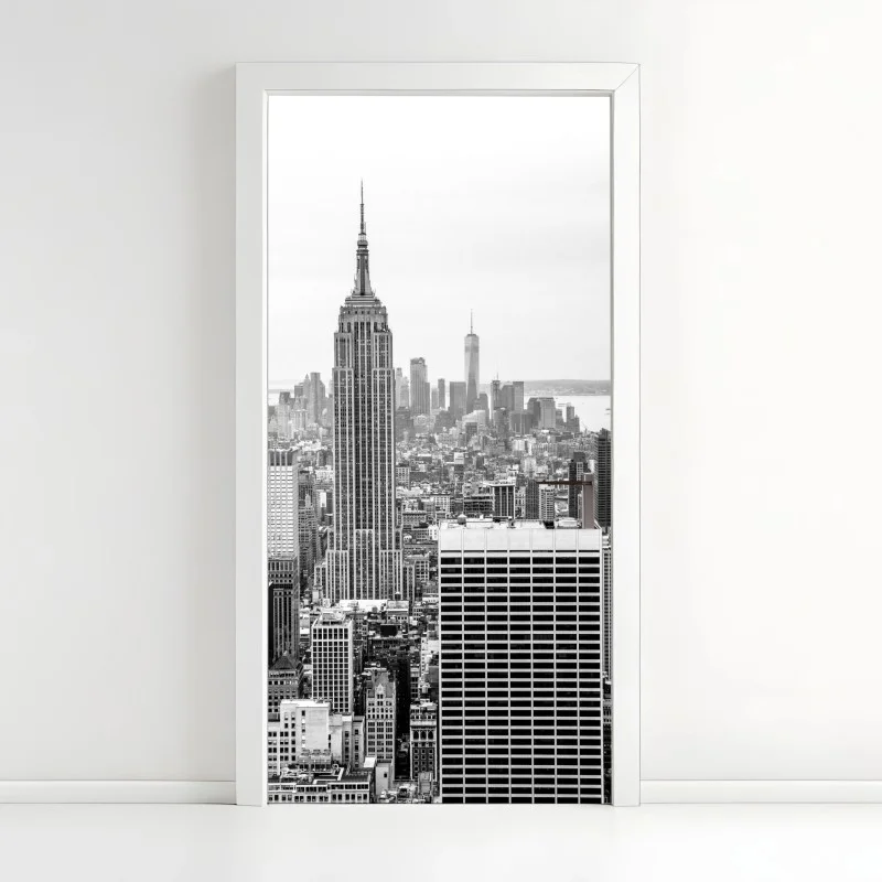 Adesivo per porta skyline iconico di New York in bianco e nero