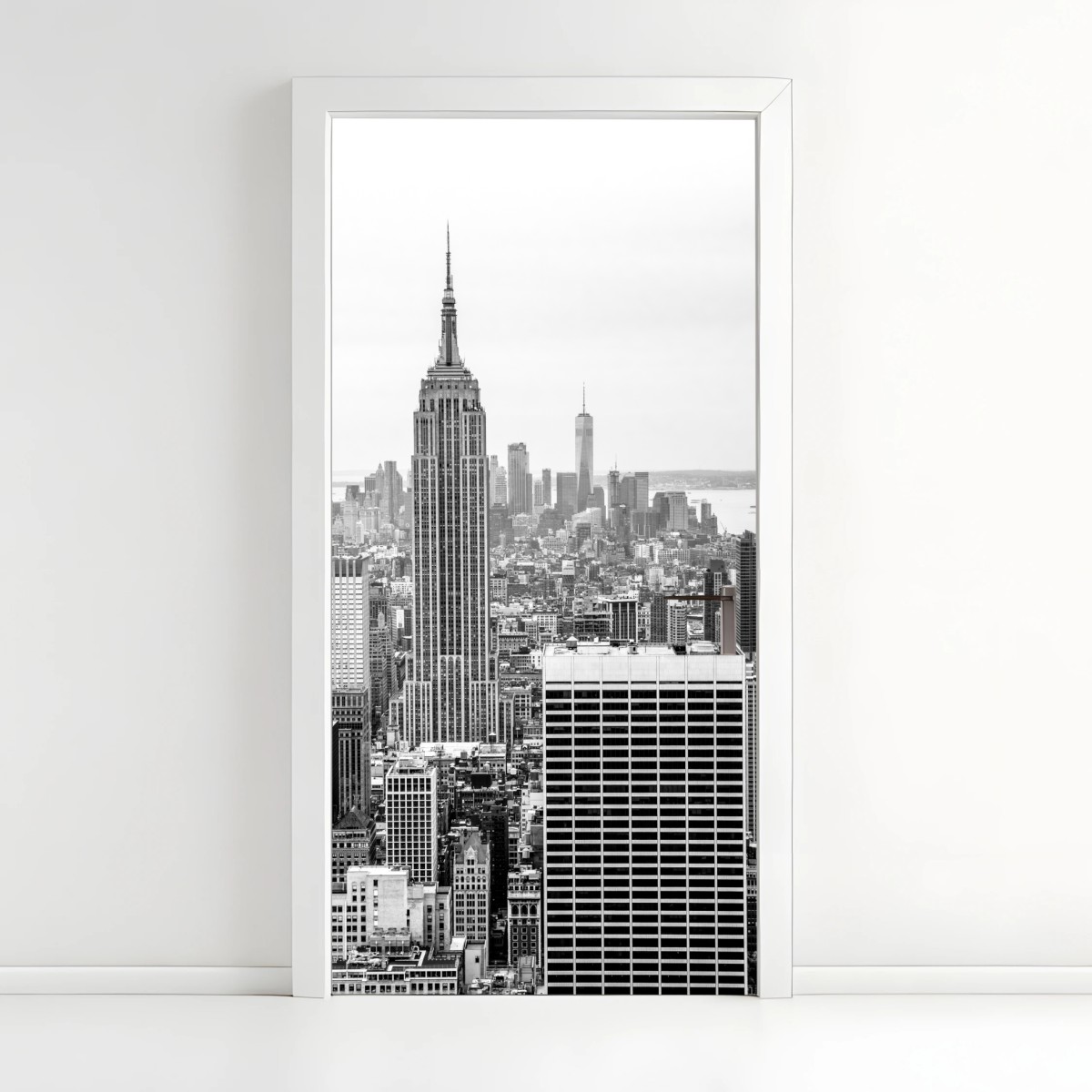Adesivo per porta skyline iconico di New York in bianco e nero • Wallissimo®