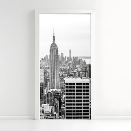 Adesivo per porta skyline iconico di New York in bianco e nero • Wallissimo®