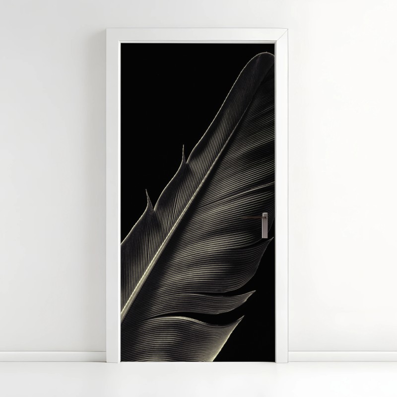Adesivo per porta piuma in primo piano, eleganza in bianco e nero