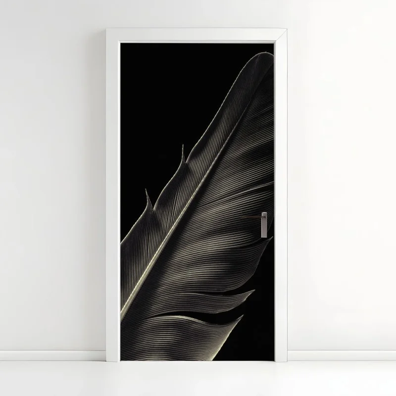 Adesivo per porta piuma in primo piano, eleganza in bianco e nero