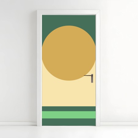 Adesivo per porta composizione geometrica ocra e verde • Wallissimo®