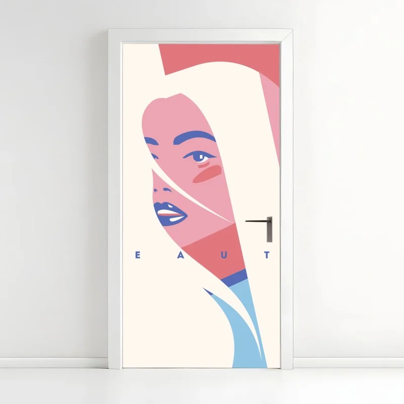 Adesivo per porta ritratto femminile pop dai toni pastello