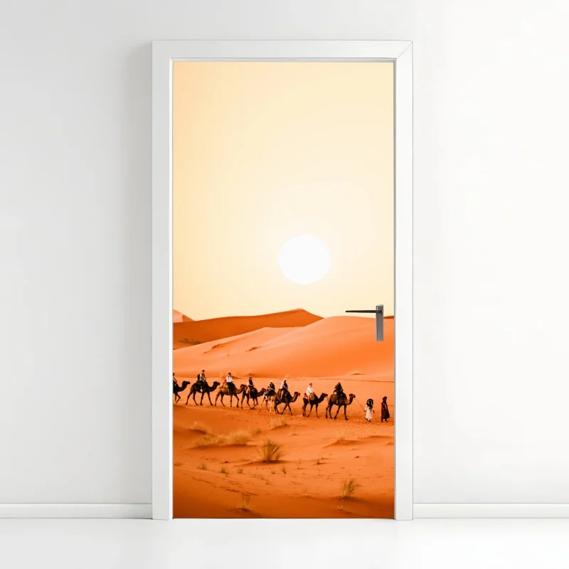 Adesivo per porta carovana nel deserto al tramonto