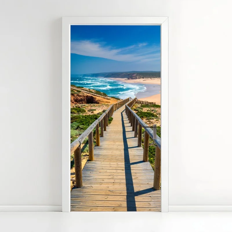 Adesivo per porta passerella verso l'oceano a Praia da Bordeira