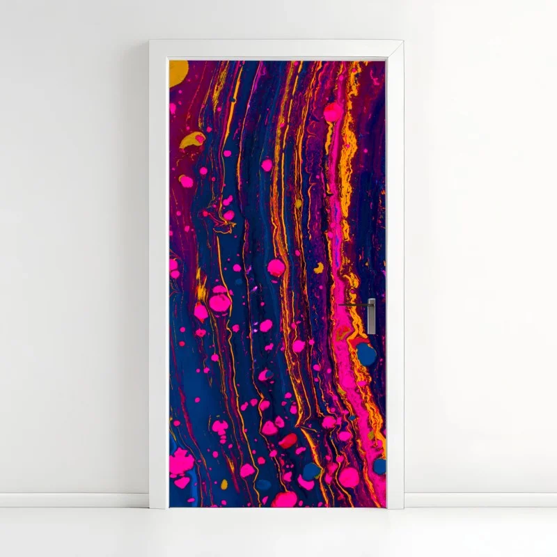 Adesivo per porta marmo psichedelico fucsia su blu profondo