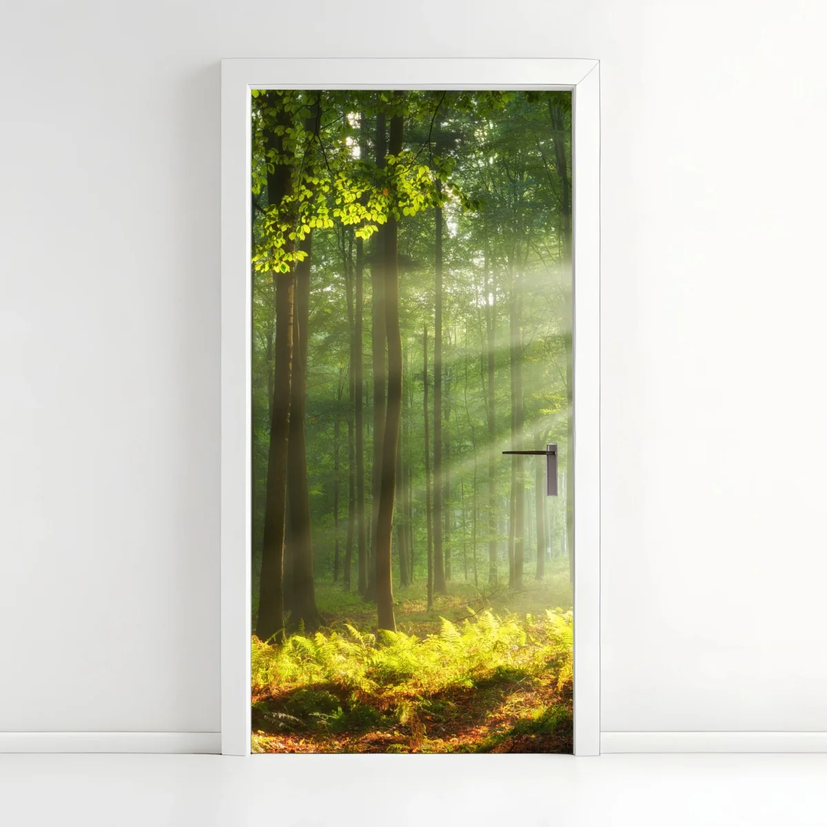 Adesivo per porta mattina autunnale nella foresta antica • Wallissimo® Adesivo per porta mattina autunnale nella foresta antica • Wallissimo®