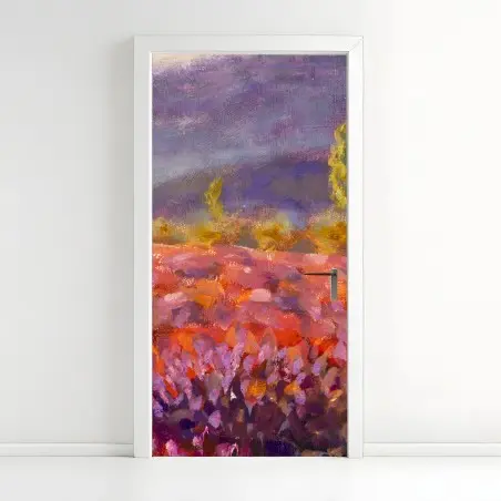 Adesivo per porta campo di lavanda impressionista della Provenza • Wallissimo®