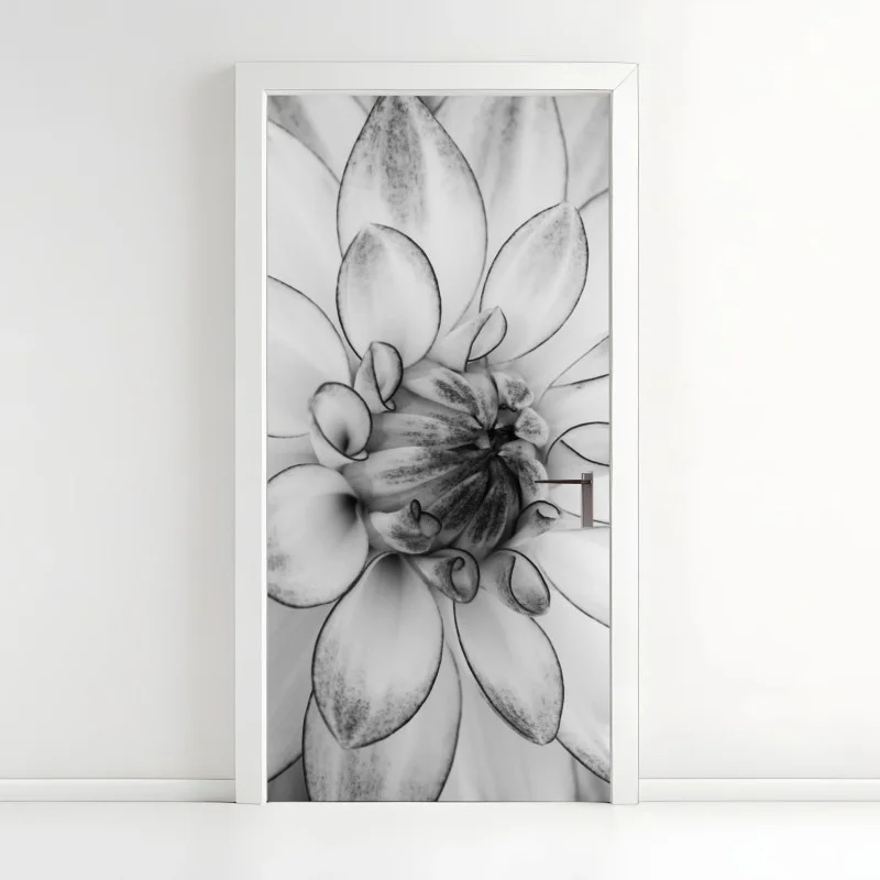Adesivo per porta eleganza floreale in bianco e nero
