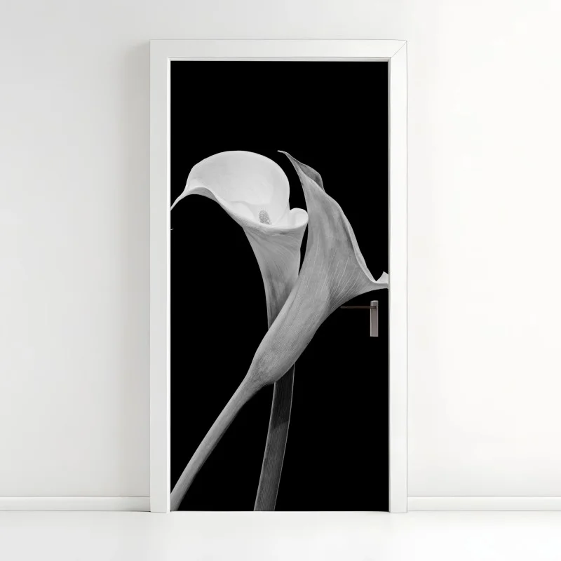 Adesivo per porta eleganza di calla in bianco e nero