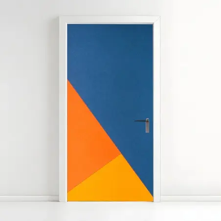 Adesivo per porta composizione geometrica blu e arancione • Wallissimo®