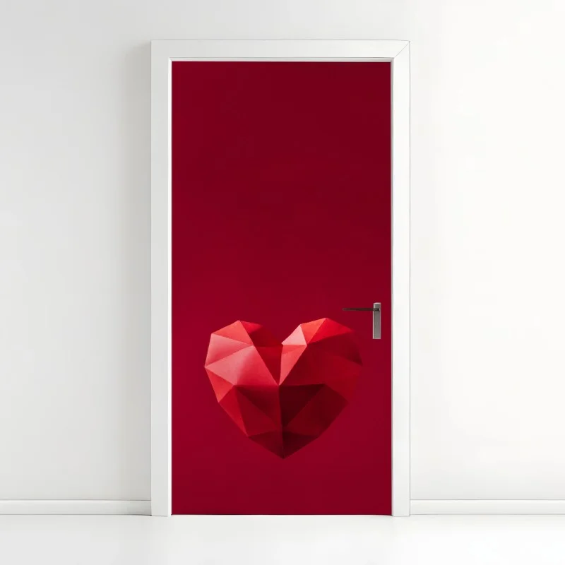 Adesivo per porta cuore geometrico rosso su sfondo minimalista