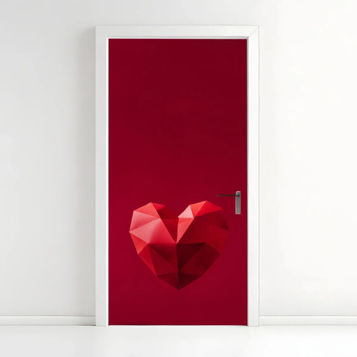 Adesivo per porta cuore geometrico rosso su sfondo minimalista • Wallissimo® Adesivo per porta cuore geometrico rosso su sfondo minimalista • Wallissimo®