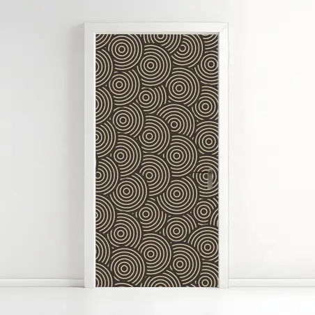 Adesivo per porta motivo a cerchi concentrici beige e marrone • Wallissimo®