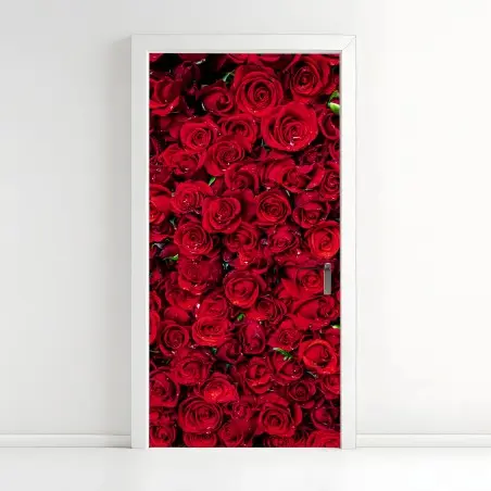 Adesivo per porta mosaico di rose rosse per un'atmosfera romantica • Wallissimo®