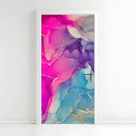 Adesivo per porta sogno liquido: inchiostro alcolico rosa e azzurro • Wallissimo®