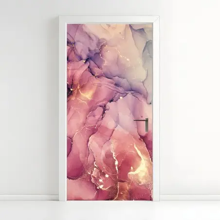 Adesivo per porta marmo liquido rosa e oro • Wallissimo®