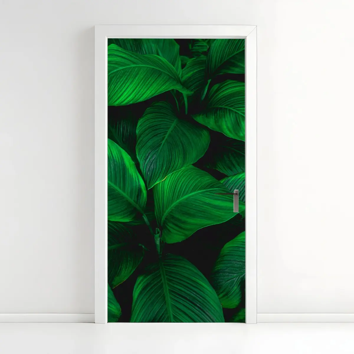 Adesivo per porta oasi verde: foglie tropicali in primo piano • Wallissimo®