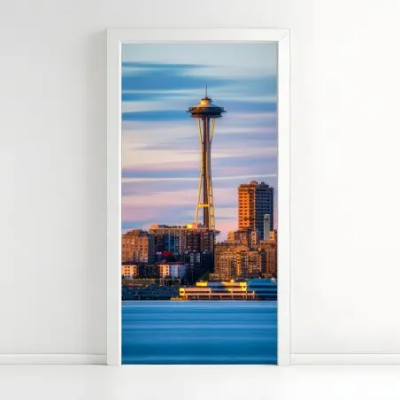 Adesivo per porta tramonto sulla Space Needle di Seattle • Wallissimo®