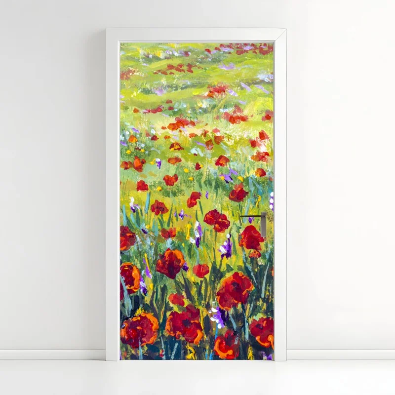 Adesivo per porta campo di papaveri impressionista