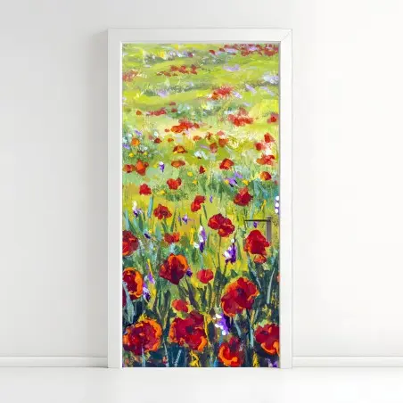 Adesivo per porta campo di papaveri impressionista • Wallissimo®