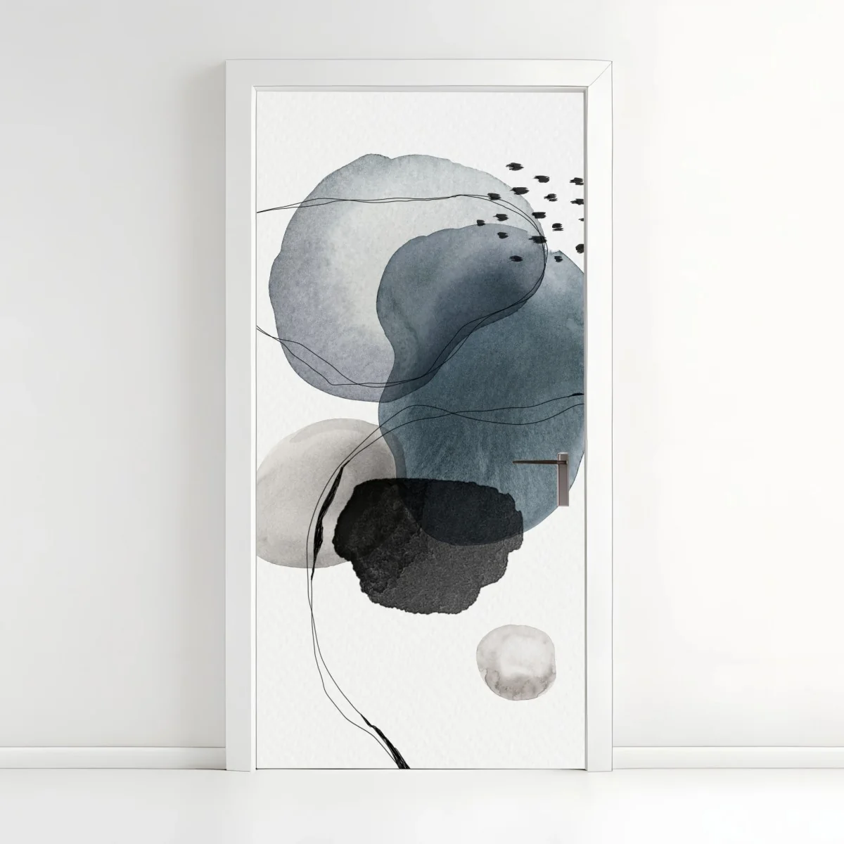 Adesivo per porta composizione astratta in acquerello blu e grigio • Wallissimo® Adesivo per porta composizione astratta in acquerello blu e grigio • Wallissimo®