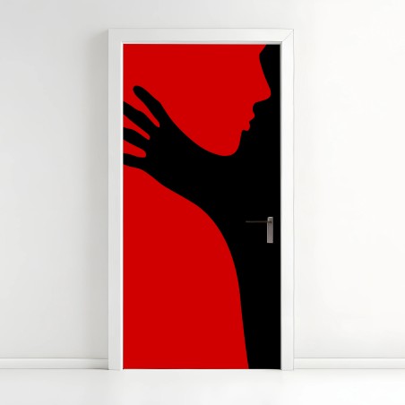 Adesivo per porta silhouette romantica in rosso e nero • Wallissimo®