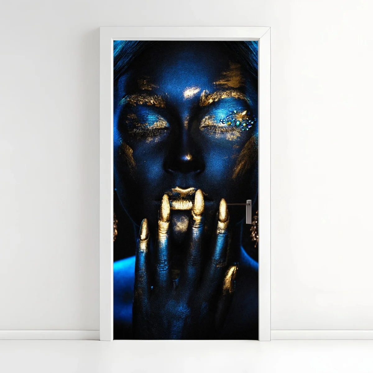 Adesivo per porta ritratto glamour blu e oro con dettagli dorati • Wallissimo® Adesivo per porta ritratto glamour blu e oro con dettagli dorati • Wallissimo®