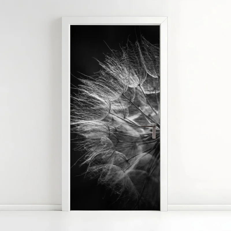 Adesivo per porta soffione in bianco e nero: dettaglio botanico elegante • Wallissimo®