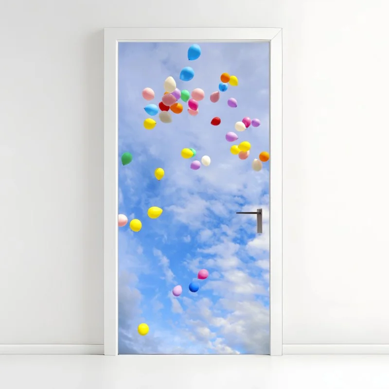 Adesivo per porta palloncini colorati nel cielo