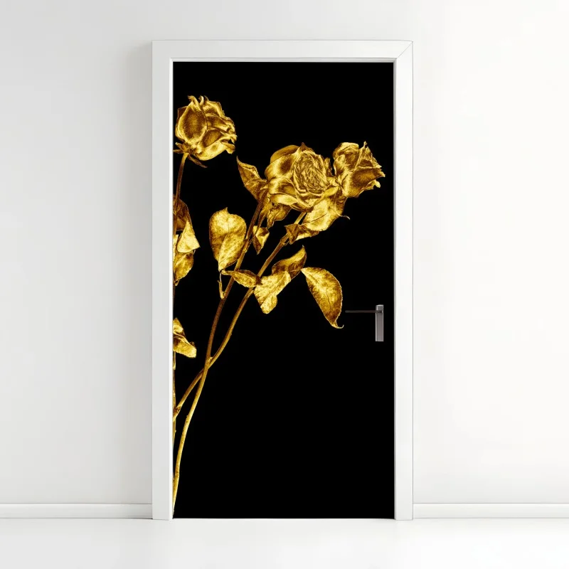 Adesivo per porta rose dorate su sfondo nero