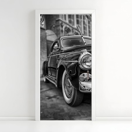Adesivo per porta eleganza automobilistica d'epoca in bianco e nero • Wallissimo®