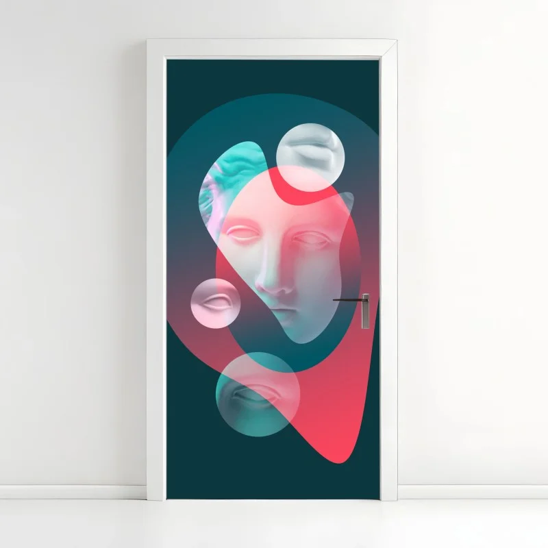 Adesivo per porta volto classico onirico su sfondo astratto