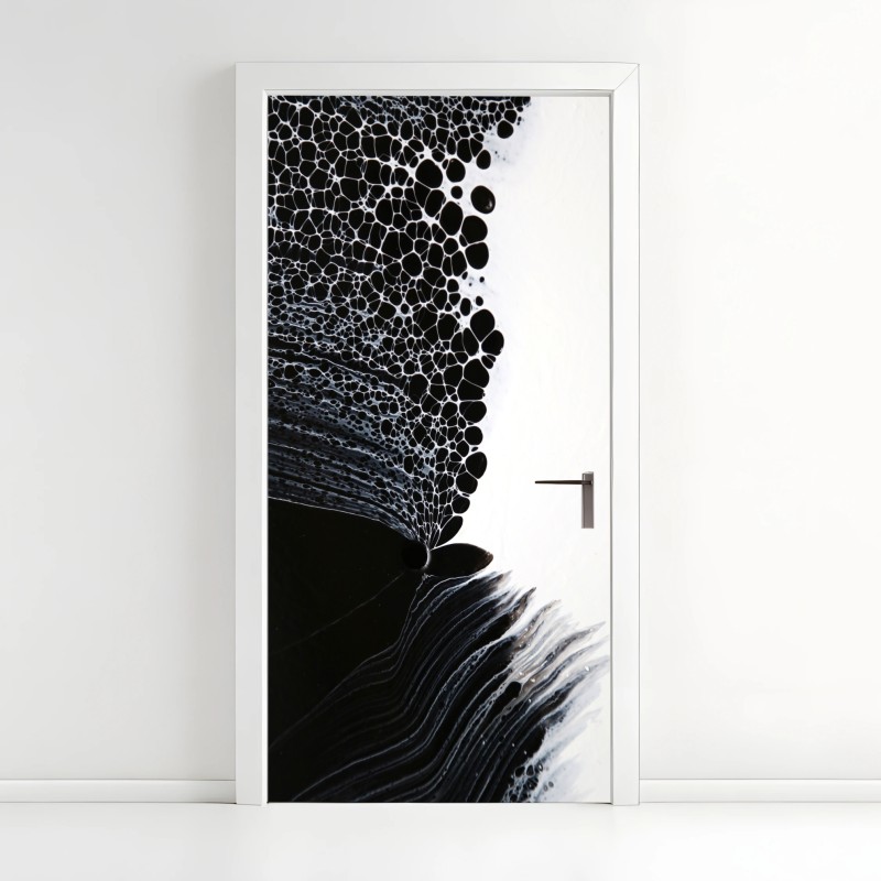 Adesivo per porta danza di bolle in bianco e nero