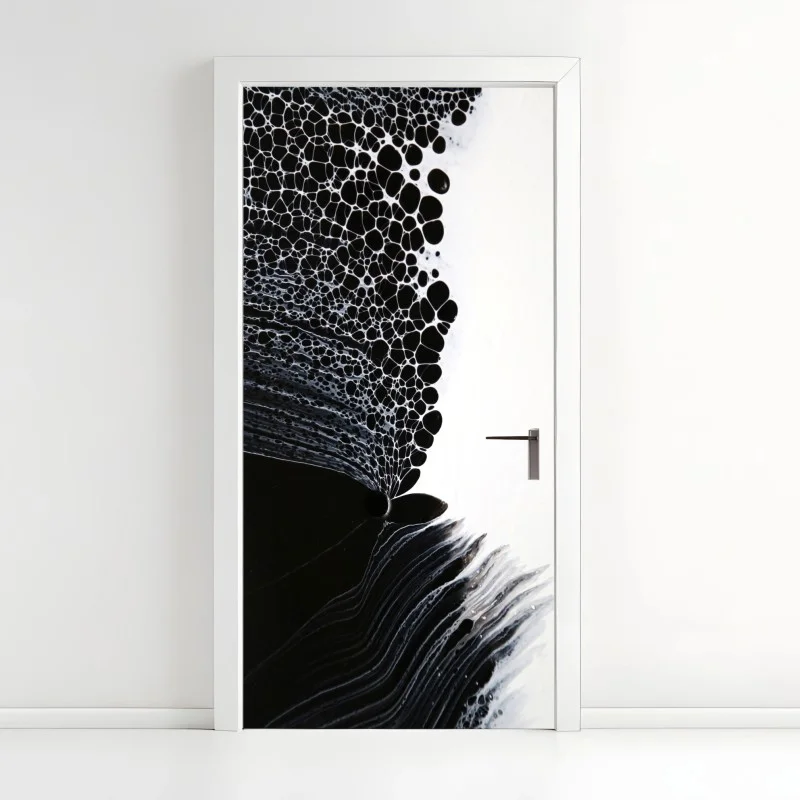 Adesivo per porta danza di bolle in bianco e nero