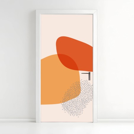 Adesivo per porta composizione organica in arancio e terracotta • Wallissimo®