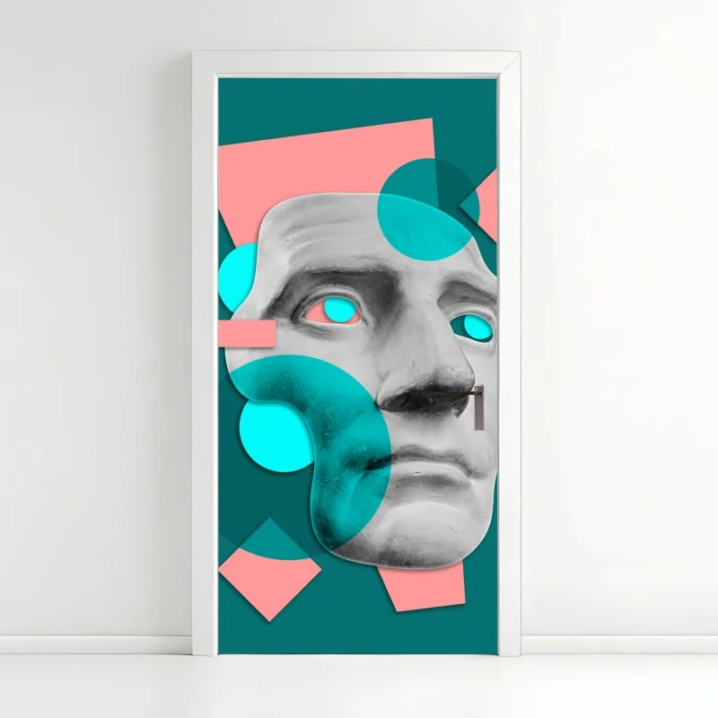 Adesivo per porta volto classico in collage geometrico