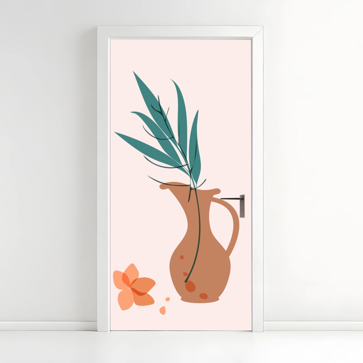 Adesivo per porta composizione botanica in vaso di terracotta • Wallissimo®