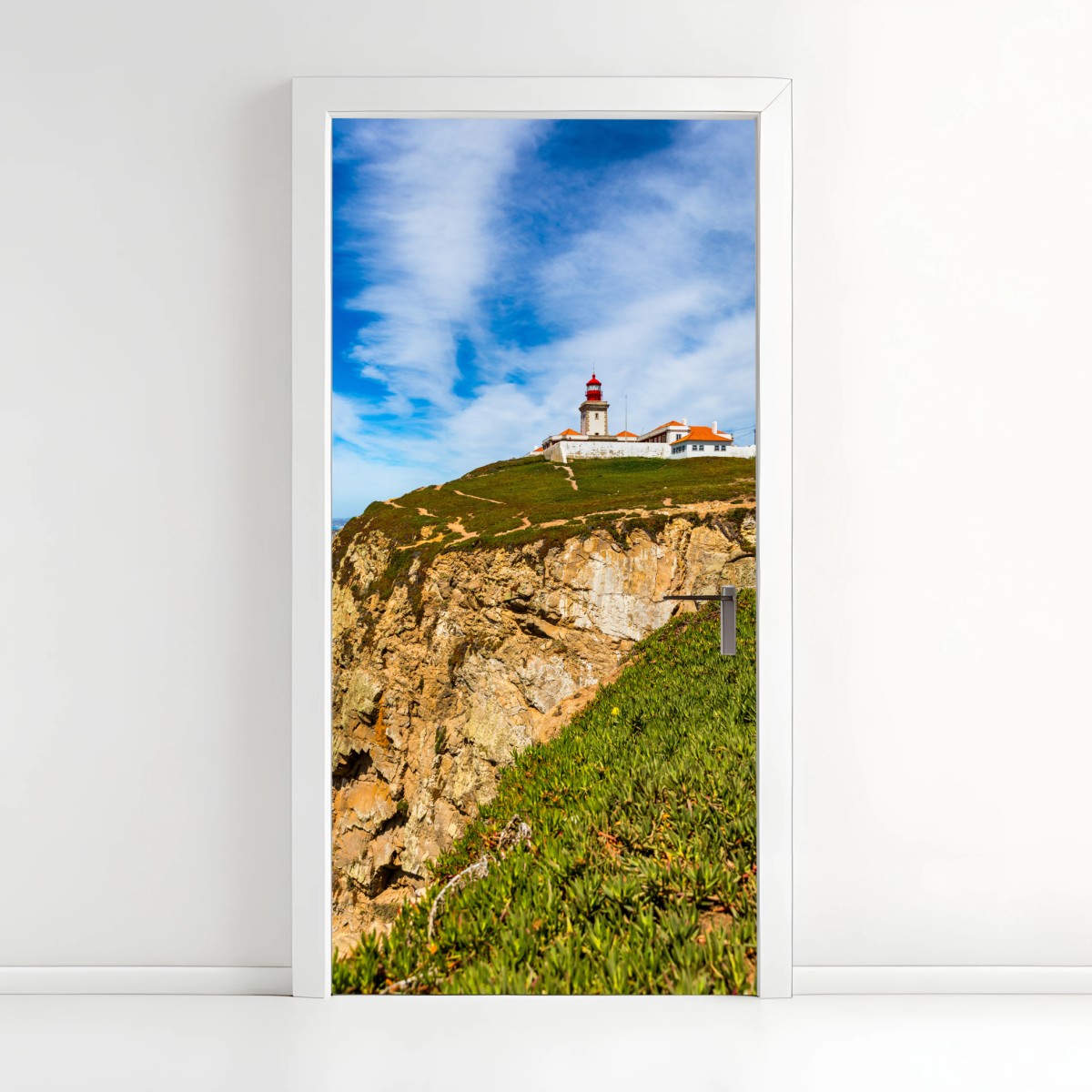 Adesivo per porta faro di Cabo da Roca sulle scogliere atlantiche • Wallissimo®