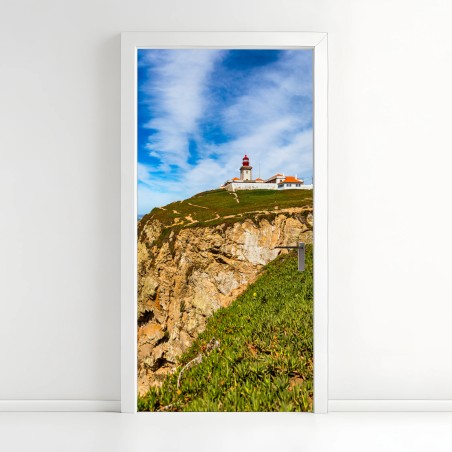 Adesivo per porta faro di Cabo da Roca sulle scogliere atlantiche • Wallissimo®