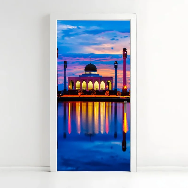 Adesivo per porta moschea centrale di Songkhla al tramonto