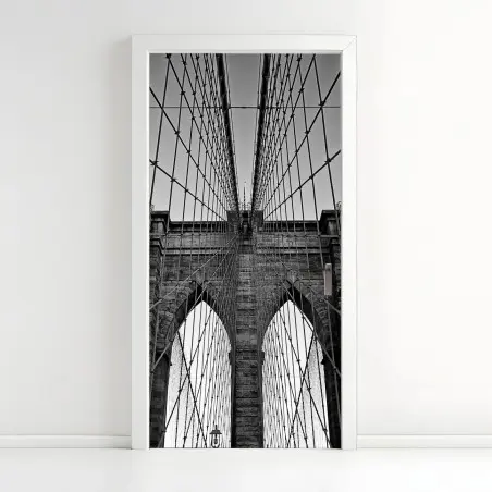 Adesivo per porta vista geometrica del ponte di Brooklyn • Wallissimo®