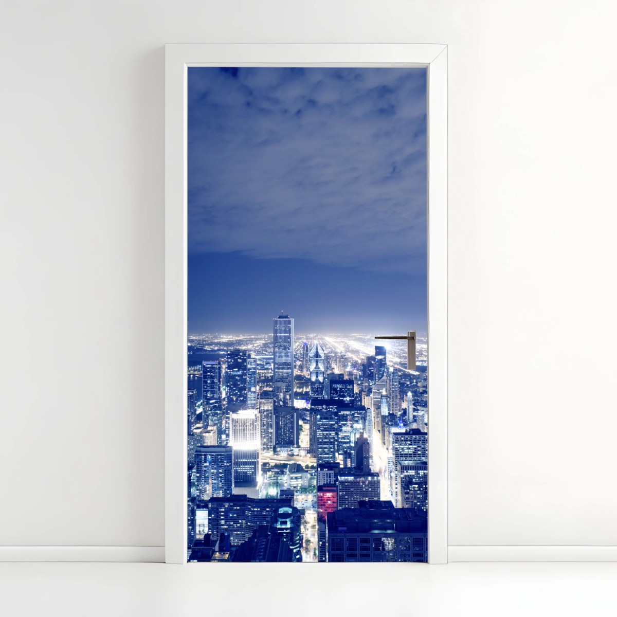 Adesivo per porta vista notturna dello skyline di Chicago • Wallissimo®
