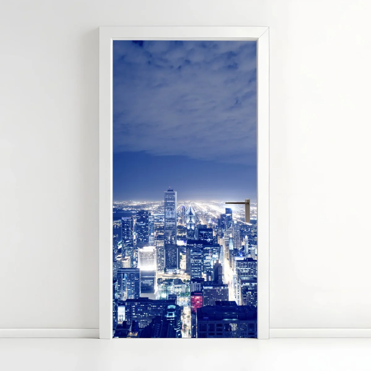 Adesivo per porta vista notturna dello skyline di Chicago • Wallissimo® Adesivo per porta vista notturna dello skyline di Chicago • Wallissimo®