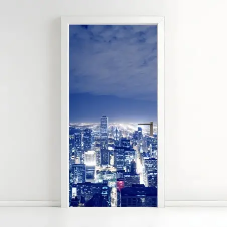 Adesivo per porta vista notturna dello skyline di Chicago • Wallissimo®